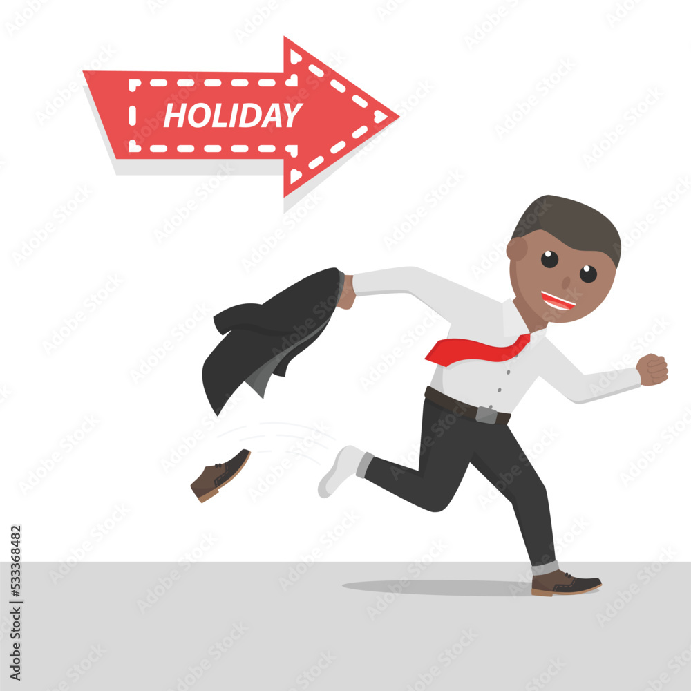 businessman african run to holiday design character on white background businessman african run to holiday design character on white background
