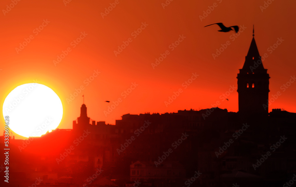 galata tower in istanbul at sunset