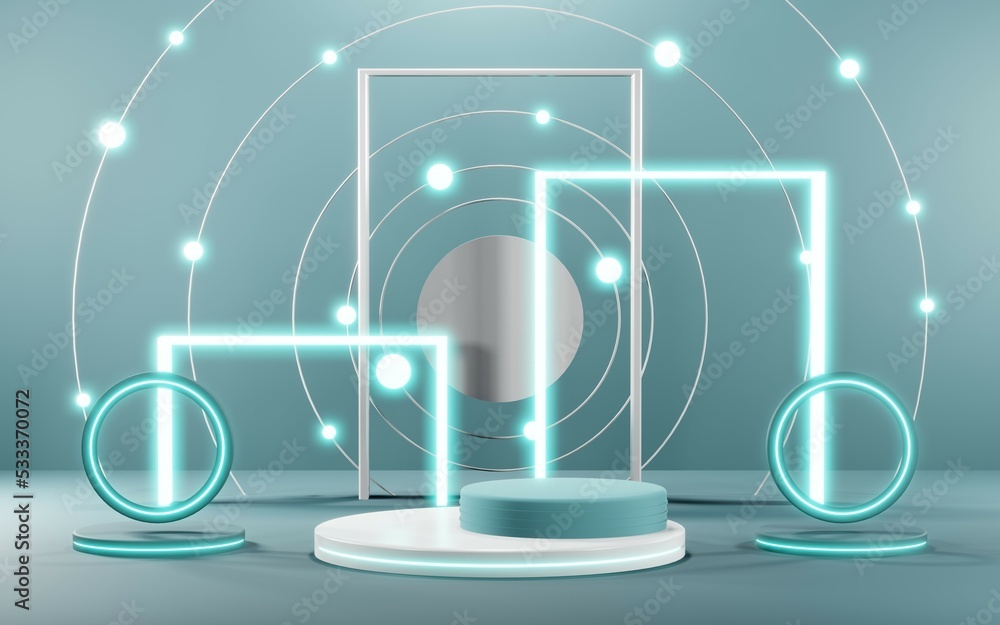 Naklejka premium 3D render of Podium background in blue tones for displaying cream products. cosmetics