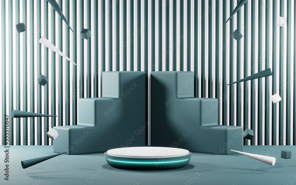 3D render of Podium background in blue tones for displaying cream products. cosmetics 3D render of Podium background in blue tones for displaying cream products. cosmetics