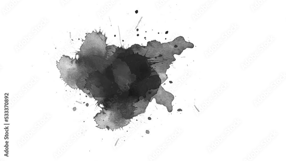 Ink brush stroke transition. Abstract ink brush slow motion blot, splat, fluid art, overlay, Watercolor matte composition, spreading brush stroke. ink transition splatter composting animation.