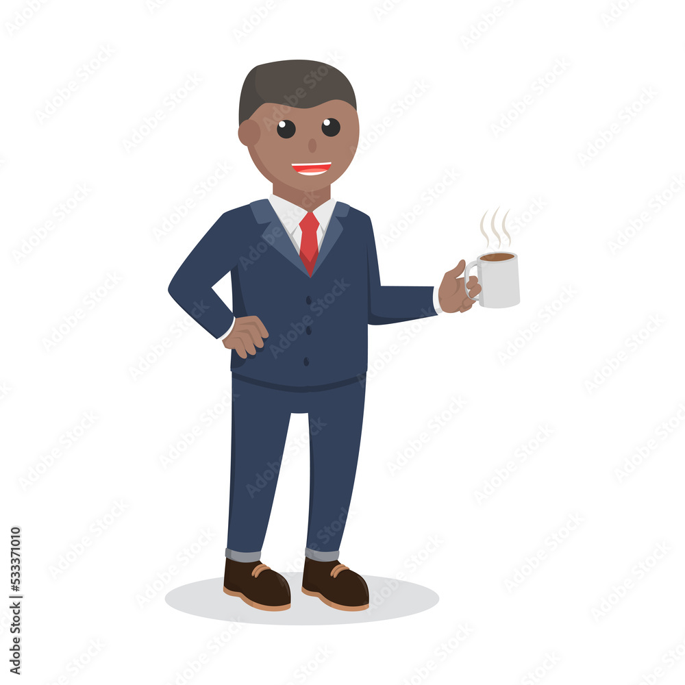 businessman african drink coffee design character on white background