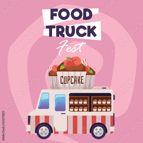 Squared banner about food truck fest flat style, vector illustration