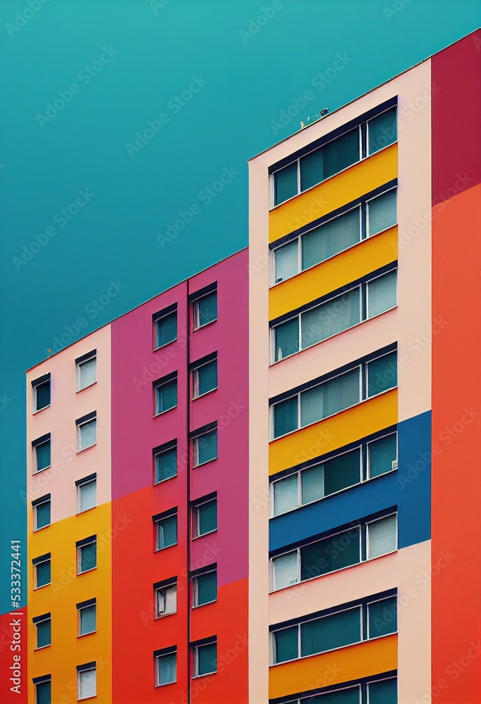 colorfull wall with windows building architecture black apartments bleu sky
