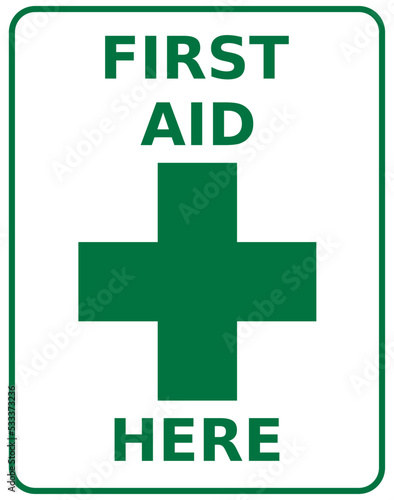 First aid here sign green on white background vector illustration
