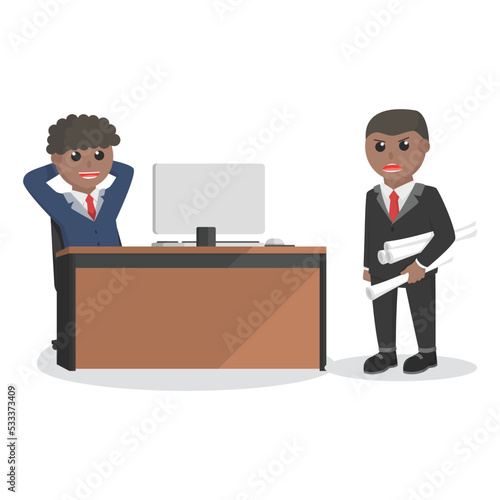 businessman african the diligently and the lazy design character on white background