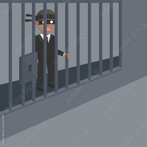 businessman african thief in the jail design character on white background 