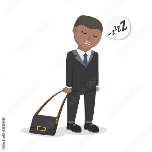 male businessman african feel sleepy to work design character on white background