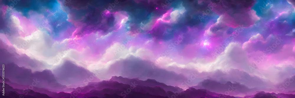 Space background with stardust and shining stars. Fantasy colorful cosmos. Alien planets. Banner size Space background with stardust and shining stars. Fantasy colorful cosmos. Alien planets. Banner size