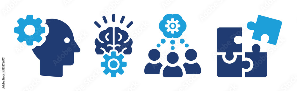 Logic icon set. Containing brain, brainstorm, solution, smart, IQ icon in graphic design. - obrazy, fototapety, plakaty 