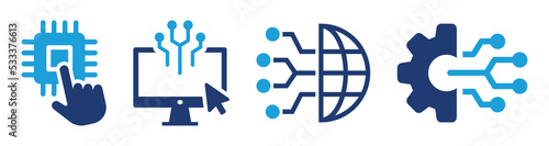 Digital tech icon set. Circuit, computer, digital transformation and internet connection icon. Vector illustration.