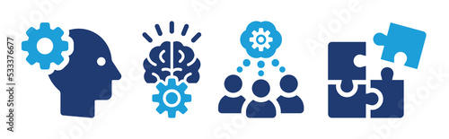 Logic icon set. Containing brain, brainstorm, solution, smart, IQ icon in graphic design.