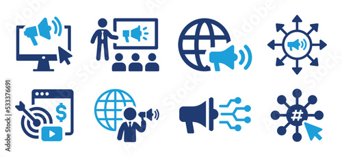 Digital marketing icon set. Online advertising and social media marketing symbol vector illustration.
