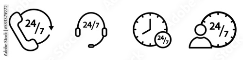 Conjunto de icono de servicio 24 horas. Atención al cliente. Ilustración vectorial