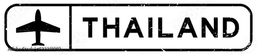 Grunge black thailand word with plane icon square rubber seal stamp on white background