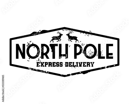 Beautiful retro, aged Christmas rubber stamp with reindeers vector