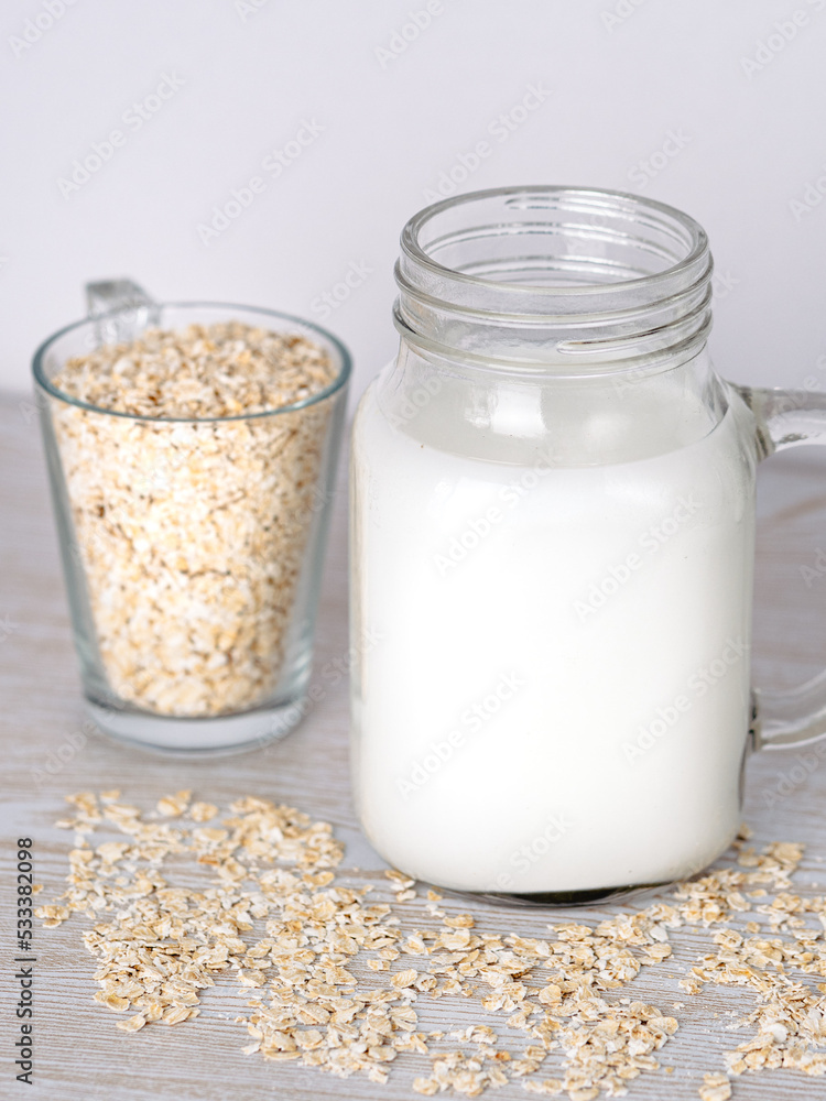 Fresh home made oat milk. Lactose intolerance concept Fresh home made oat milk. Lactose intolerance concept
