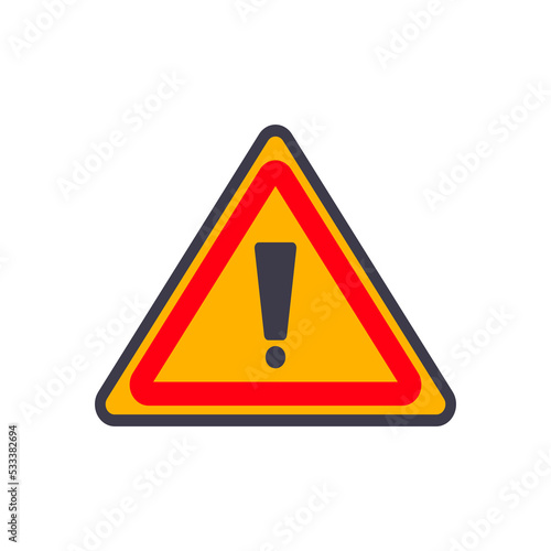 Exclamation danger road sign. Traffic regulatory warning stop symbol vector illustration.