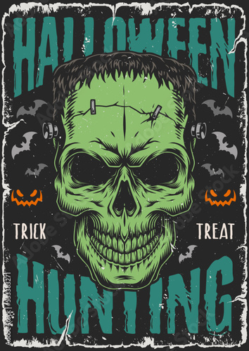Halloween hunting vintage poster colorful