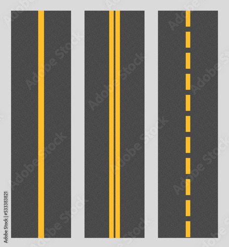 Black asphalt road with orange lines vector illustration