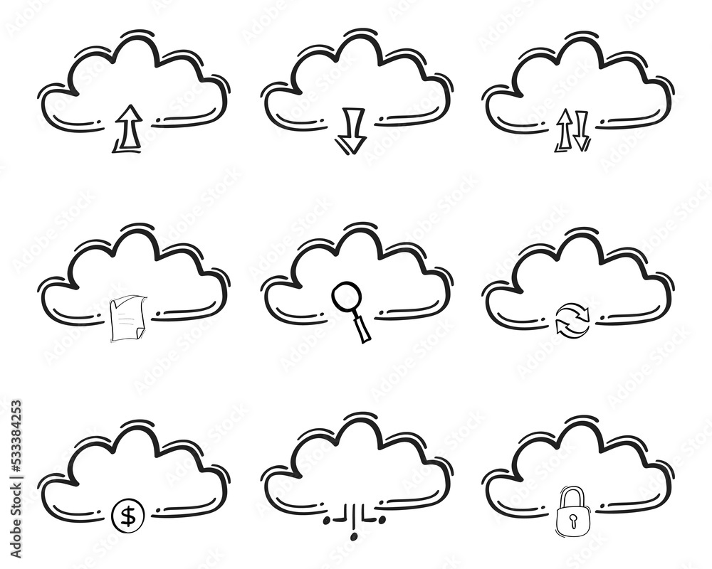 Hand drawn Computer cloud related icon in doodle style Hand drawn Computer cloud related icon in doodle style