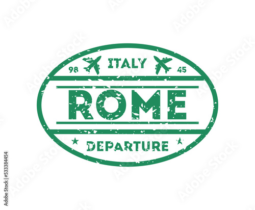 Rome city visa stamp on passport. International immigration sign, airport travel symbol vector illustration.