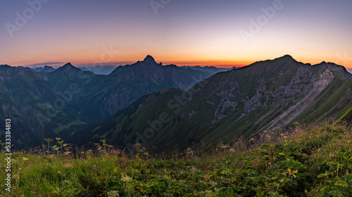 Stunning sunset hike from the top in the austria mountain © mindscapephotos