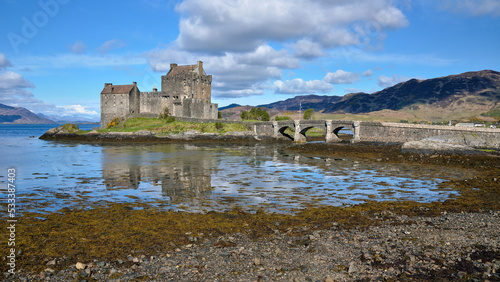 Eilean Donan Castle reflecting in the water   Dornie  Scotland  United Kingdom.