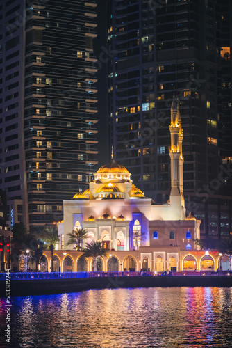 Photography Al-Rahim Mosque in Dubai Marina, Dubai, United Arab Emirates.