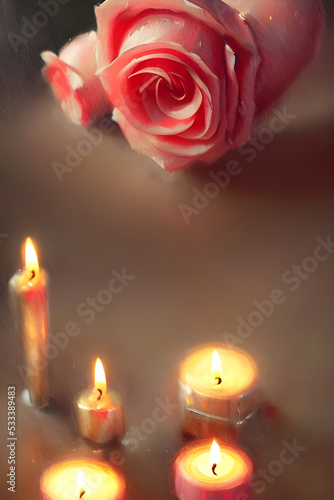 Valentine s day  roses and candles dekoration - painted with oil - illustration - still life