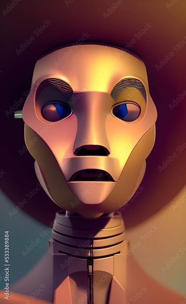 Naklejka premium Futuristic robot head. Front view cyber face. Sci-fi digital illustration
