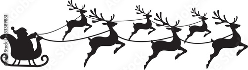 Canvastavla Hand Drawn cute Santa sleigh and reindeer illustration