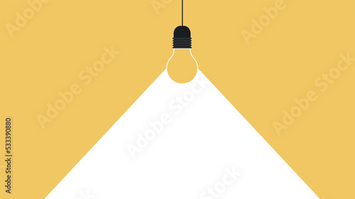 banner vector with light bulb and beam of light. a light bulb hangs on a yellow background.