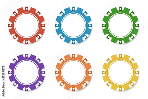Casino chips for poker or roulette. Elements to design logo, website or background.