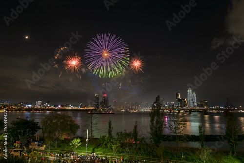 Seoul Fireworks Festival in Night city at Yeouido, South Korea. © Noonan