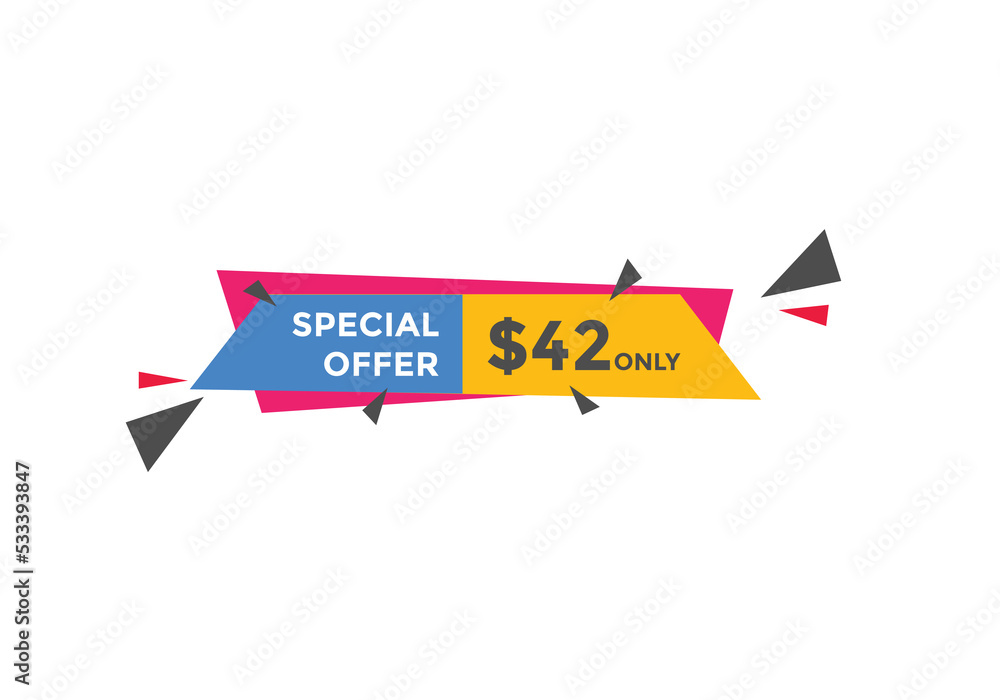 $42 USD Dollar Month sale promotion Banner. Special offer, 42 dollar month price tag, shop now button. Business or shopping promotion marketing concept
