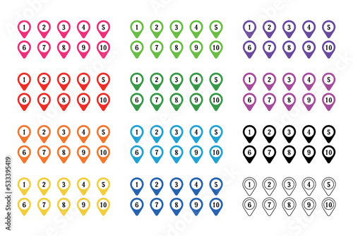 地図のアイコン　ピン　セット　数字