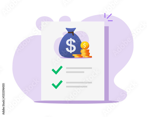 Money document insurance guaranty icon vector, loan finance budget report bill flat modern illustrated graphic, quality cash assurance cost, deposit policy terms, financial trust contract agreement