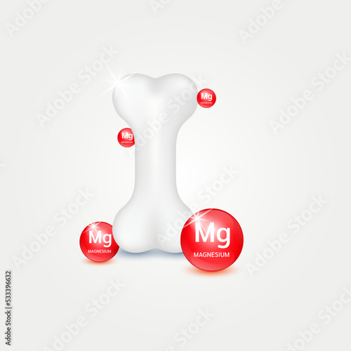 Vitamin Icon minerals Magnesium (Mg) circle ball red on white background help strengthen bone. Healthy knee bone human bone anatomy. Skeleton x ray scan concept therapy. Medical or healthcare.