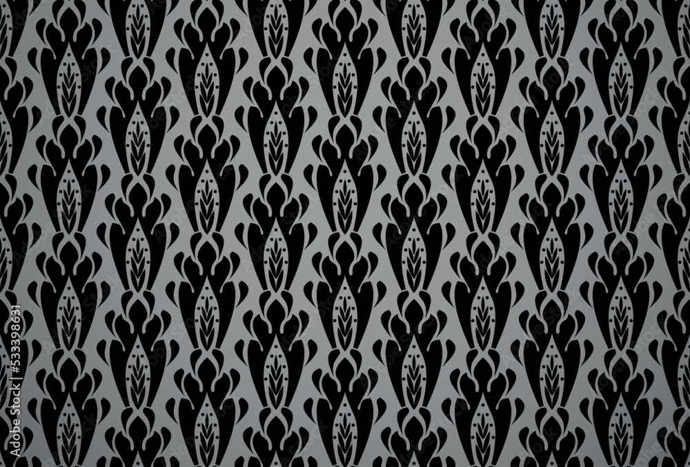 Flower geometric pattern. Seamless vector background. Black and gray ornament. Ornament for fabric, wallpaper, packaging. Decorative print Flower geometric pattern. Seamless vector background. Black and gray ornament. Ornament for fabric, wallpaper, packaging. Decorative print