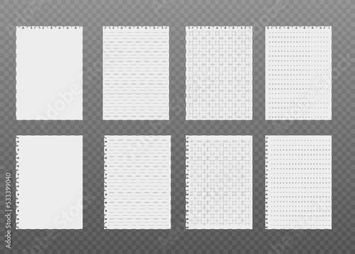 White blank notebook paper sheets set, realistic vector illustration isolated.