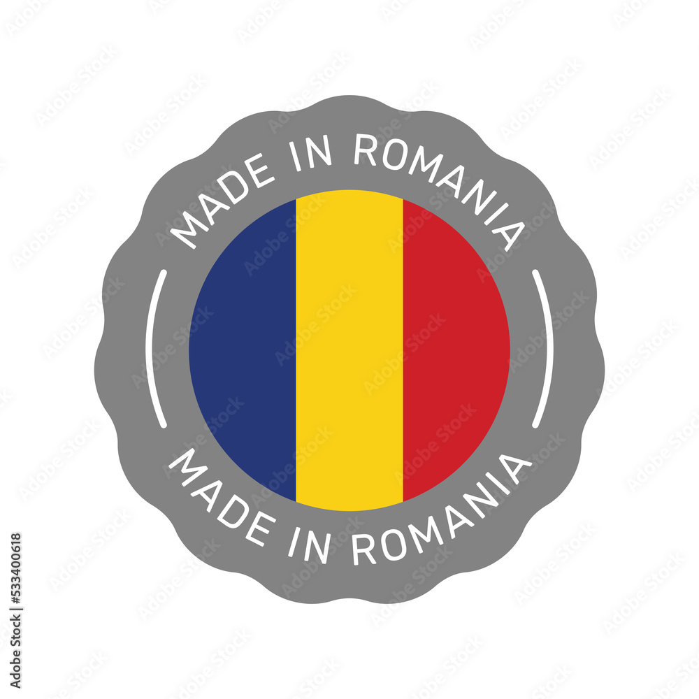 Fototapeta premium Made in Romania colorful vector badge. Label sticker with Romanian flag.