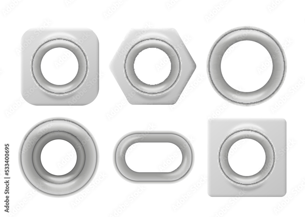 Grommets and metallic eyelets templates realistic vector illustration