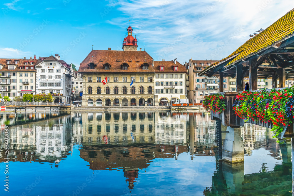 Chapel Covered Bridge Inner Harbor Lucerne Switzerland