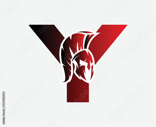 spartan logo with letter Y, gladiator face logo with letter Y.