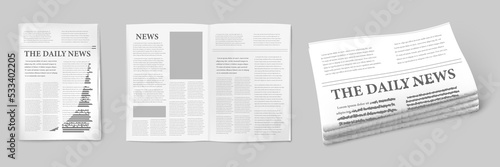 Set of daily news press templates, vector illustration. Paper newspaper, mockup for text.