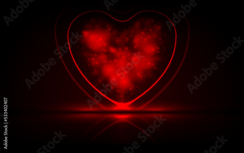 Neon shiny red heart with glowing lights abstract background. St Valentines Day vector greeting design