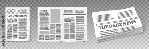 Set of daily news press templates, vector illustration on a transparent background.