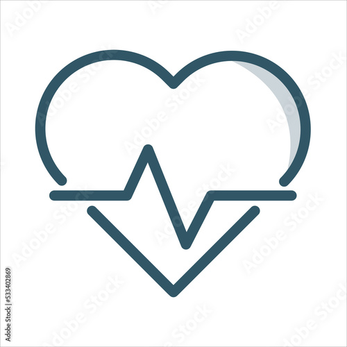 Linear vector heart with palpitaion line. Heartbeat and health monitoring concept icon. 