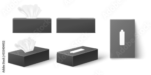 Package mockup set of tissue boxes, realistic 3d vector illustration isolated on white background.